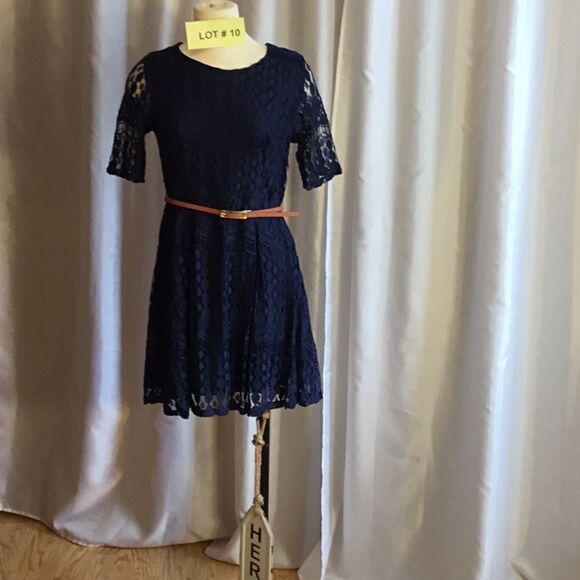 Royal blue lace overlay dress in lg XHILARATION - Picture 1 of 14